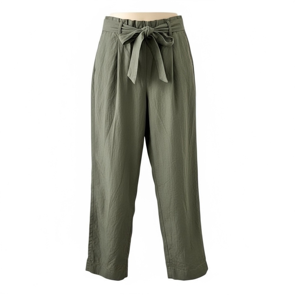 Zara Green Paperbag Tie Waist Casual Pants with Pockets Size Small